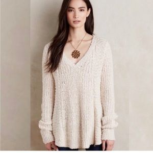 Anthropologie Moth Nubby V Neck Zip Sweater